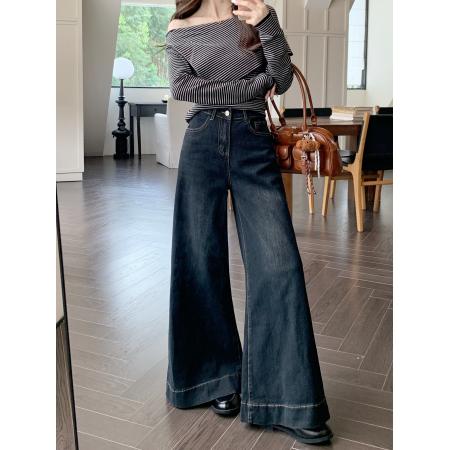 FA51373# 新款深色直筒牛仔长裤女设计感宽松阔腿大裤脚拖地裤子 服裝批發女裝批發服飾貨源