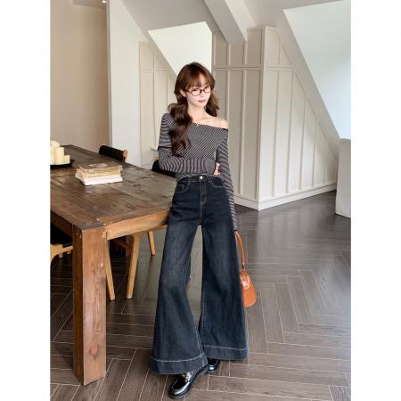 FA51373# 新款深色直筒牛仔长裤女设计感宽松阔腿大裤脚拖地裤子 服裝批發女裝批發服飾貨源