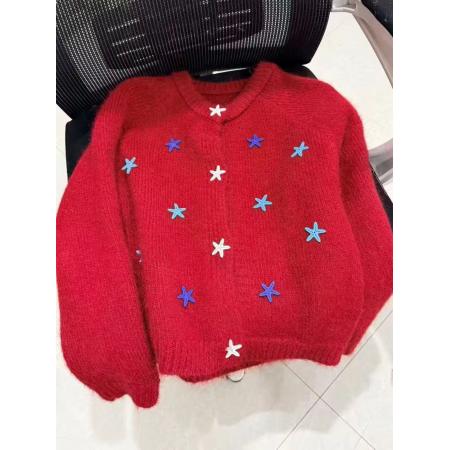 FA51375# 多巴胺绿色海星扣毛衣外套女秋冬新款慵懒风宽松针织开衫上衣 服裝批發女裝批發服飾貨源