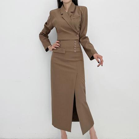 FA51376# 新款两件套冬季时尚修身小西装外套收腰开衩职业裙套装 服裝批發女裝批發服飾貨源