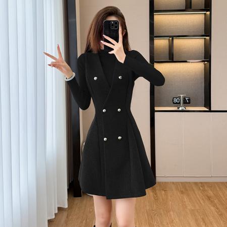 FA51381# 款法式复古气质半高领打底衫收腰显瘦背心裙洋气减龄两件套女 服裝批發女裝批發服飾貨源