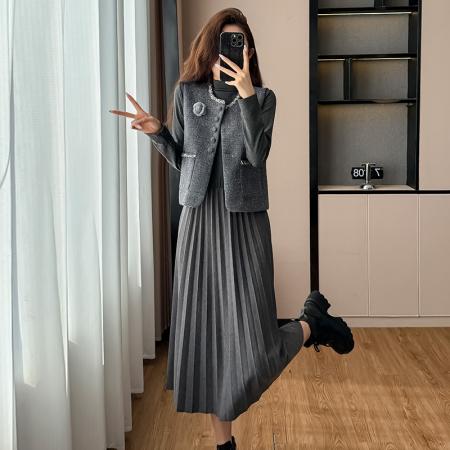 FA51383# 秋冬韩系搭大衣的打底裙百搭背心马甲显瘦打底裙长裙两件套 服裝批發女裝批發服飾貨源