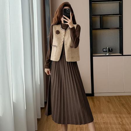 FA51383# 秋冬韩系搭大衣的打底裙百搭背心马甲显瘦打底裙长裙两件套 服裝批發女裝批發服飾貨源