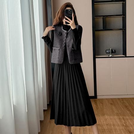 FA51383# 秋冬韩系搭大衣的打底裙百搭背心马甲显瘦打底裙长裙两件套 服裝批發女裝批發服飾貨源