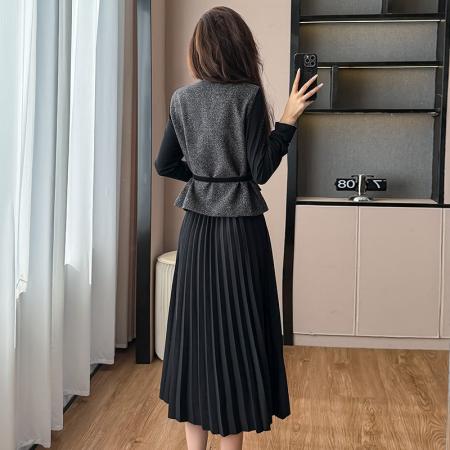 FA51384# 设计感轻奢名媛两件套装裙秋冬季新款毛呢马甲背心长袖连衣裙 服裝批發女裝批發服飾貨源