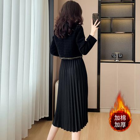 FA51386# 套装加棉法式小香风高级感红色连衣裙两件套女加厚短外套黑色秋冬 服裝批發女裝批發服飾貨源