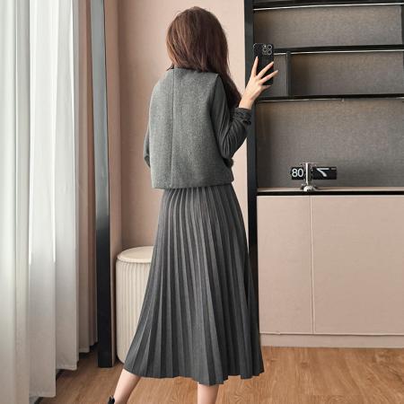 FA51389# 法式小香风马甲外套连衣裙两件套秋冬新款韩系搭大衣时髦套装 服裝批發女裝批發服飾貨源