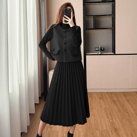 FA51389# 法式小香风马甲外套连衣裙两件套秋冬新款韩系搭大衣时髦套装 服裝批發女裝批發服飾貨源