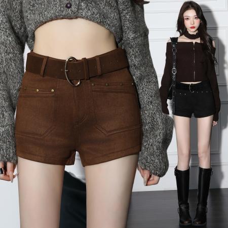 FA51393# 鹿皮绒短裤女秋冬新款高腰外穿气质辣妹修身a字打底靴裤 服裝批發女裝批發服飾貨源