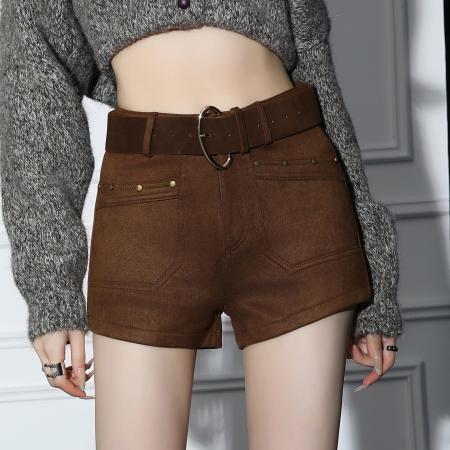 FA51393# 鹿皮绒短裤女秋冬新款高腰外穿气质辣妹修身a字打底靴裤 服裝批發女裝批發服飾貨源