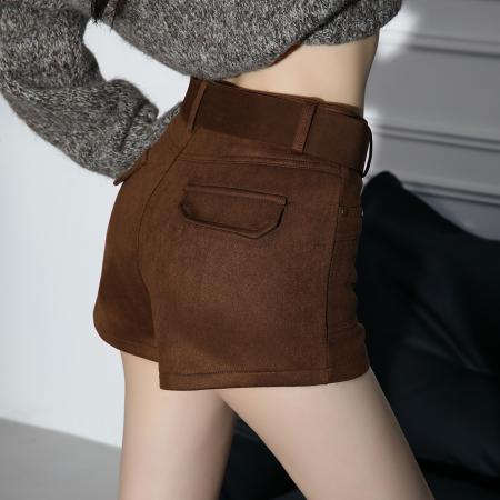 FA51393# 鹿皮绒短裤女秋冬新款高腰外穿气质辣妹修身a字打底靴裤 服裝批發女裝批發服飾貨源