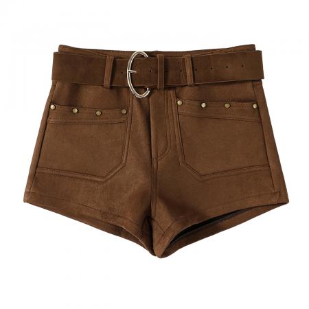 FA51393# 鹿皮绒短裤女秋冬新款高腰外穿气质辣妹修身a字打底靴裤 服裝批發女裝批發服飾貨源