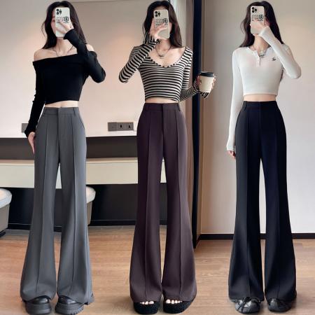 FA51395# 西装微喇裤女秋季高腰显瘦垂感喇叭裤休闲直筒拖地马蹄裤 服裝批發女裝批發服飾貨源