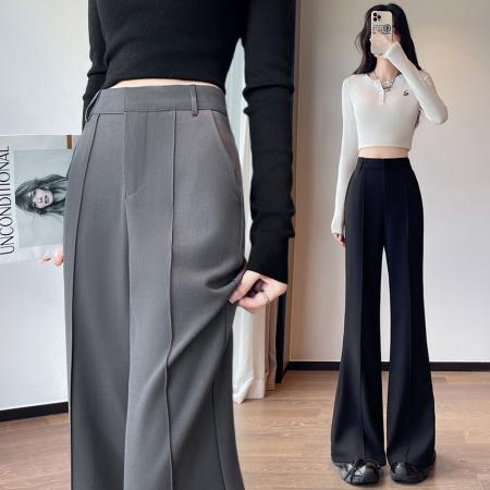 FA51395# 西装微喇裤女秋季高腰显瘦垂感喇叭裤休闲直筒拖地马蹄裤 服裝批發女裝批發服飾貨源