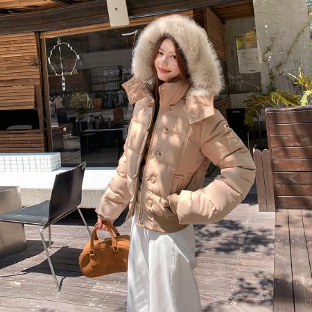 FA51396# 网红尹千金同款可拆卸帽芬兰雪境纯色连帽大毛领棉袄学生外套棉服 服裝批發女裝批發服飾貨源