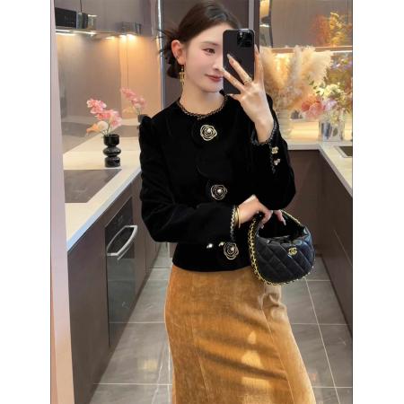 LN76392# 新中式复古风黑色外套鱼尾半身裙女秋冬新款温婉高级漂亮套装