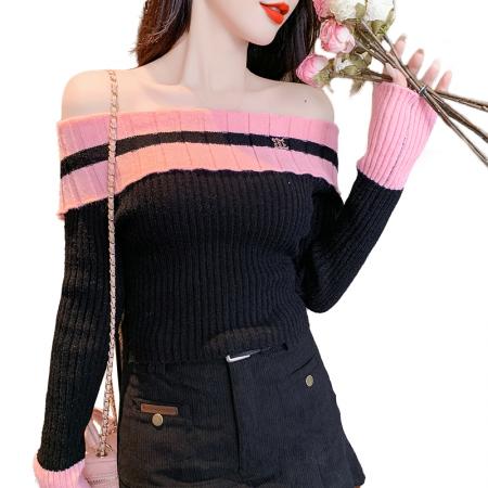 FA51402# 长袖毛衣修身一字领露肩性感修身韩版简约百搭甜美女装新款 服裝批發女裝批發服飾貨源