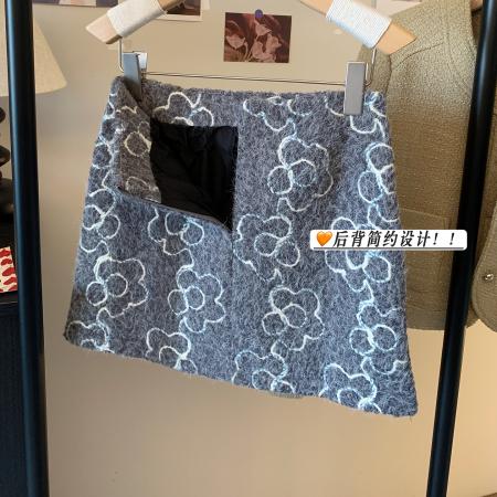 FA51407# 毛呢绣花短裙女半身裙子冬季新款高腰显瘦防走光包臀a字裙潮 服裝批發女裝批發服飾貨源