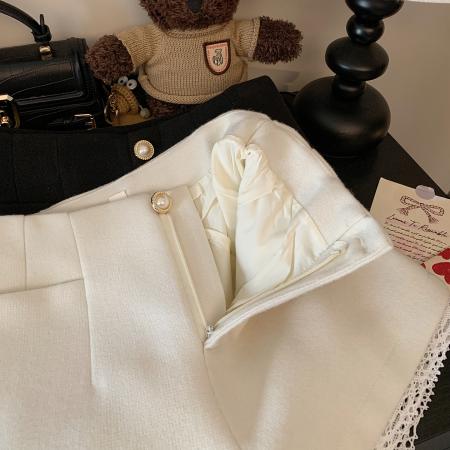 FA51409# 短裤女新款秋冬外穿高腰显瘦辣妹毛呢a字蕾丝阔腿的休闲裤 服裝批發女裝批發服飾貨源