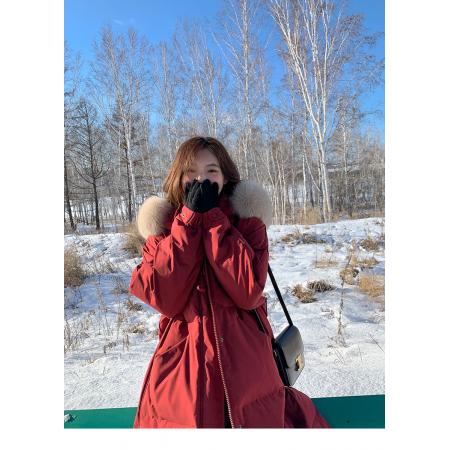 FA51425# 大毛领胡楚靓羽绒服女中长款ins冬季新款过膝小个子棉服外套棉衣 服裝批發女裝批發服飾貨源