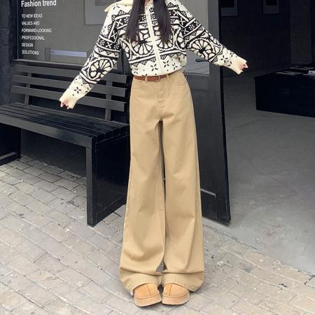 FA51437# 美式复古秋冬新款牛仔长裤垂感舒适显瘦拖地百搭日常慵懒风宽松 服裝批發女裝批發服飾貨源