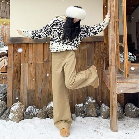 FA51437# 美式复古秋冬新款牛仔长裤垂感舒适显瘦拖地百搭日常慵懒风宽松 服裝批發女裝批發服飾貨源