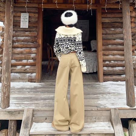 FA51437# 美式复古秋冬新款牛仔长裤垂感舒适显瘦拖地百搭日常慵懒风宽松 服裝批發女裝批發服飾貨源