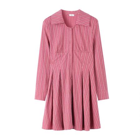 FA51440# 微胖mm今年流行时尚条纹连衣裙春法式小香风衬衫大码女装裙子 服裝批發女裝批發服飾貨源