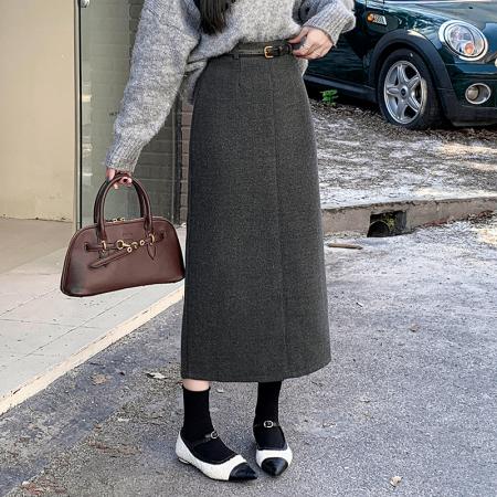 FA51442# 毛呢半身裙女秋冬中长款显瘦呢子高腰直筒长裙毛呢裙子 服裝批發女裝批發服飾貨源