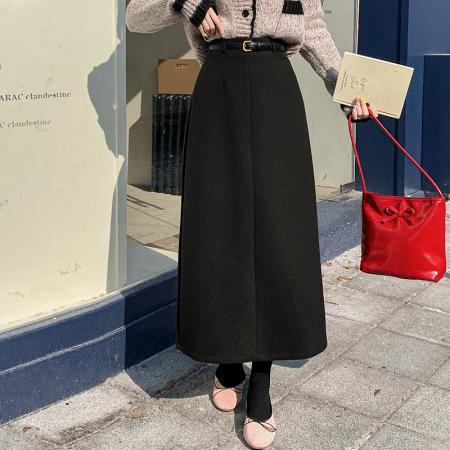 FA51442# 毛呢半身裙女秋冬中长款显瘦呢子高腰直筒长裙毛呢裙子 服裝批發女裝批發服飾貨源