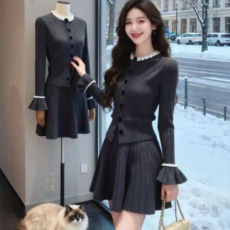 FA51443# 巨好看冬装一整套裙韩系穿搭超火针织连衣裙子独特漂亮套装女 服裝批發女裝批發服飾貨源