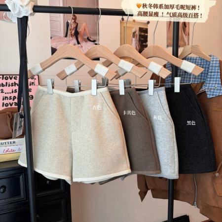 FA51447# 毛呢面料加厚毛呢短裤女秋休闲直筒裤子高腰阔腿裤a字靴裤 服裝批發女裝批發服飾貨源