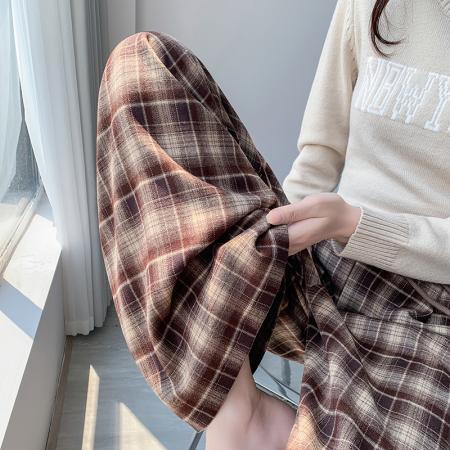 FA51448# 秋季新款高个子格子阔腿裤高腰宽松直筒休闲格纹拖地长裤 服裝批發女裝批發服飾貨源