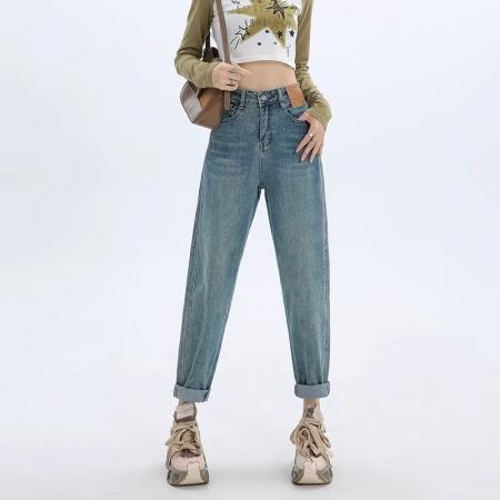 FA51449# 阔腿裤宽松牛仔裤新款女高腰小个子老爹裤大码女胖mm显瘦 服裝批發女裝批發服飾貨源