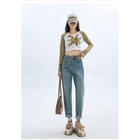 FA51449# 阔腿裤宽松牛仔裤新款女高腰小个子老爹裤大码女胖mm显瘦 服裝批發女裝批發服飾貨源