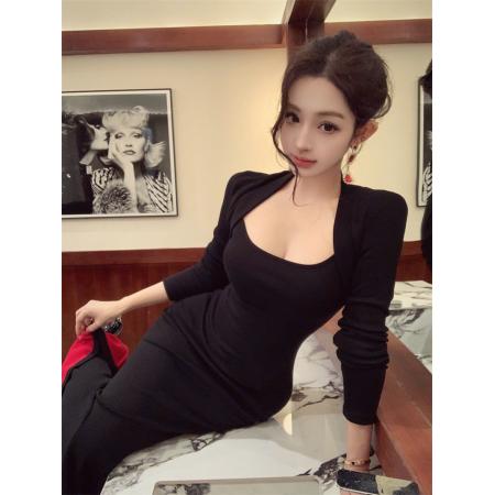 FA51459# 步步生莲方领显瘦百搭包臀鱼尾裙气质长裙 服裝批發女裝批發服飾貨源