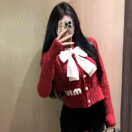 FA51467# 千金名媛蝴蝶结甜美麻花长袖针织开衫女小个子毛衣LXYG秋冬 服裝批發女裝批發服飾貨源