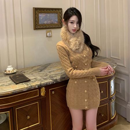 FA51472# 针织套装女秋冬高级感气质修身针织衫+包臀半身裙两件 服裝批發女裝批發服飾貨源