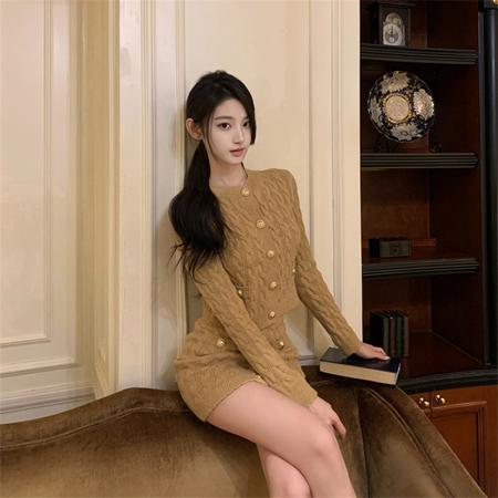 FA51472# 针织套装女秋冬高级感气质修身针织衫+包臀半身裙两件 服裝批發女裝批發服飾貨源