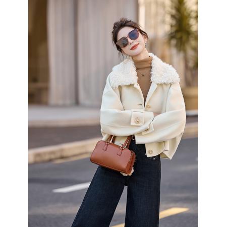 FA51474# 复古翻领呢子外套女秋冬新款高级感时尚小个子气质毛呢夹棉 服裝批發女裝批發服飾貨源