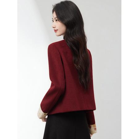 FA51476# 新中式红色短呢子夹棉外套女秋冬新款小香风通勤气质优雅上衣 服裝批發女裝批發服飾貨源