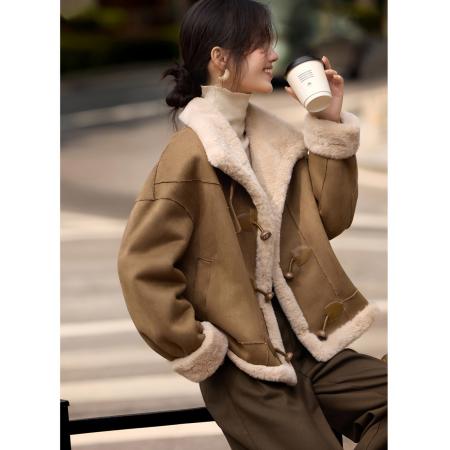 FA51479# 美拉德皮毛一体外套女冬季仿羊羔绒加厚上衣冬季新款 服裝批發女裝批發服飾貨源