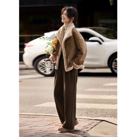 FA51479# 美拉德皮毛一体外套女冬季仿羊羔绒加厚上衣冬季新款 服裝批發女裝批發服飾貨源