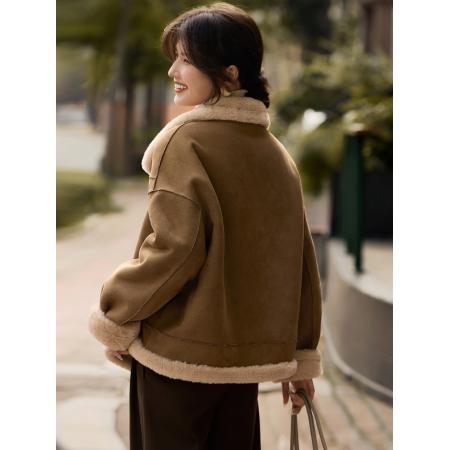 FA51479# 美拉德皮毛一体外套女冬季仿羊羔绒加厚上衣冬季新款 服裝批發女裝批發服飾貨源