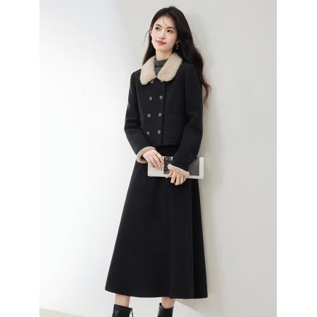 FA51484# 夹棉加厚高级感名媛毛呢半裙女秋冬新款短外套呢子两件套 服裝批發女裝批發服飾貨源