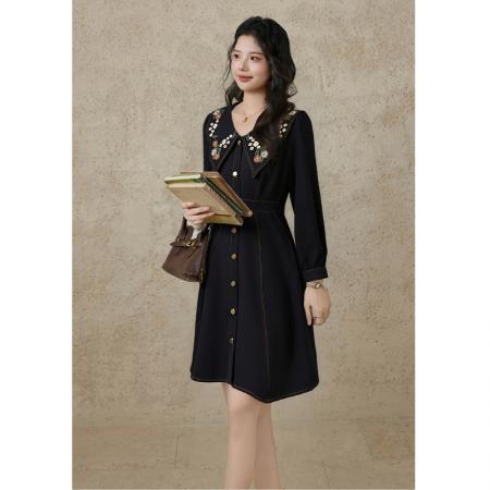 FA51489# 大码女装胖MM早秋设计感遮肉韩系中长款压线显瘦连衣裙 服裝批發女裝批發服飾貨源