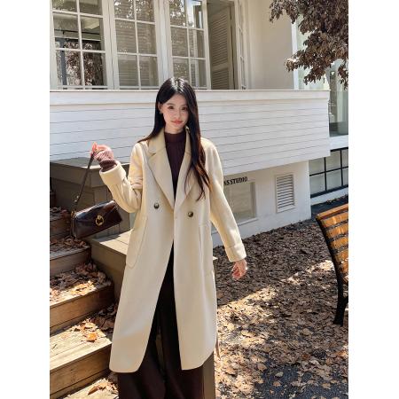 FA51494# 韩系网红秋冬浴袍长款双面呢绒大/外套毛呢大衣/外套经典款毛呢 服裝批發女裝批發服飾貨源
