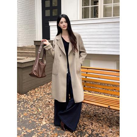 FA51494# 韩系网红秋冬浴袍长款双面呢绒大/外套毛呢大衣/外套经典款毛呢 服裝批發女裝批發服飾貨源