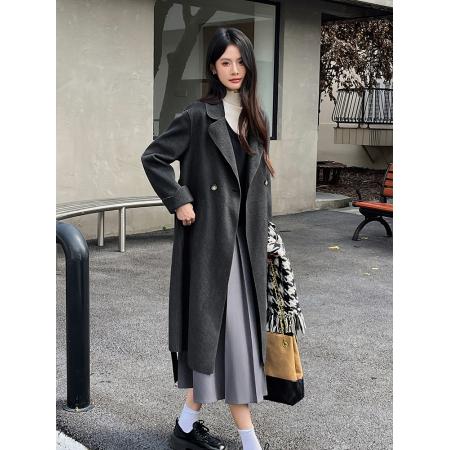 FA51494# 韩系网红秋冬浴袍长款双面呢绒大/外套毛呢大衣/外套经典款毛呢 服裝批發女裝批發服飾貨源