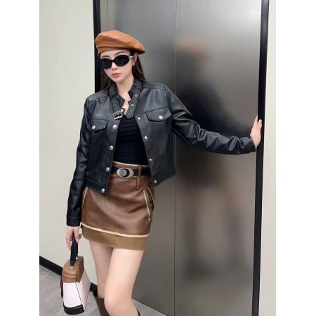 FA51496# 复古高级感PU外套黑色百搭短款机车皮衣夹克女小众腔调帅气韩版 服裝批發女裝批發服飾貨源